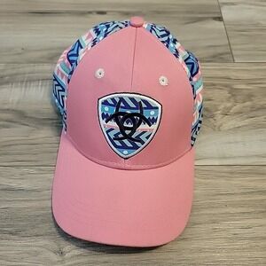 Ariat Pink White Turquoise Serape Baseball Cap Snapback One Size Youth